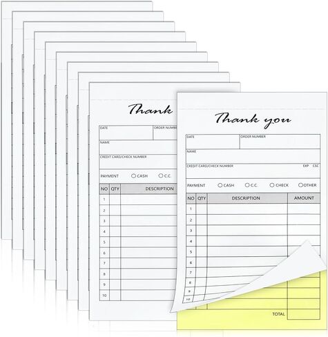 10 عبوات من وسادات الإيصالات المحمولة مقاس 3.4 بوصة × 5.5 بوصة، كتاب إيصالات الشكر، جزءان من فاتورة المبيعات الخالية من الكربون وكتيب طلب المبيعات للشركات الصغيرة، 500 مجموعة بيضاء/أصفر in Kuwait