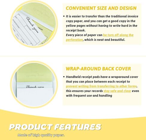 10 عبوات من وسادات الإيصالات المحمولة مقاس 3.4 بوصة × 5.5 بوصة، كتاب إيصالات الشكر، جزءان من فاتورة المبيعات الخالية من الكربون وكتيب طلب المبيعات للشركات الصغيرة، 500 مجموعة بيضاء/أصفر in Kuwait