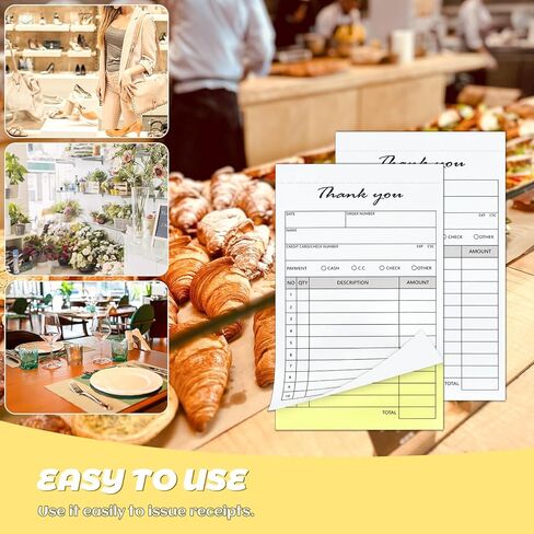 10 عبوات من وسادات الإيصالات المحمولة مقاس 3.4 بوصة × 5.5 بوصة، كتاب إيصالات الشكر، جزءان من فاتورة المبيعات الخالية من الكربون وكتيب طلب المبيعات للشركات الصغيرة، 500 مجموعة بيضاء/أصفر in Kuwait