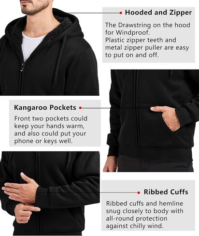 V VALANCH Men Hoodies Zip Up Sherpa Lined Sweatshirts Heavyweight Thick Warm Fleece Winter Jacket in Saudi Arabia