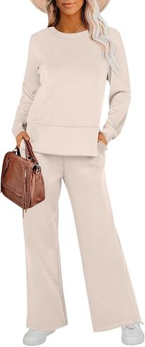 ANRABESS Women 2 Piece Outfits Sweatsuit Long Sleeve Crewneck Sweatshirts Wide Leg Sweatpants Lounge Set Tracksuit 2024 Fall in Saudi Arabia