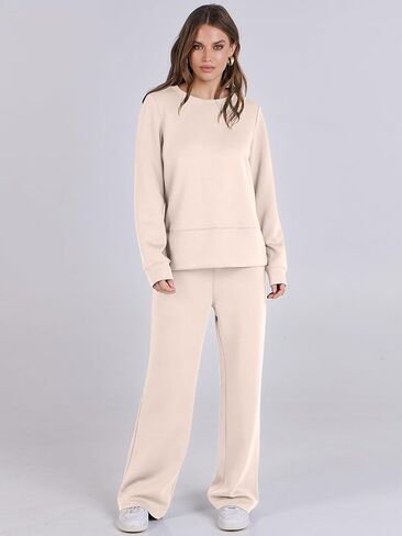 ANRABESS Women 2 Piece Outfits Sweatsuit Long Sleeve Crewneck Sweatshirts Wide Leg Sweatpants Lounge Set Tracksuit 2024 Fall in Saudi Arabia