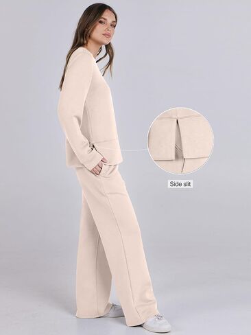ANRABESS Women 2 Piece Outfits Sweatsuit Long Sleeve Crewneck Sweatshirts Wide Leg Sweatpants Lounge Set Tracksuit 2024 Fall in Saudi Arabia