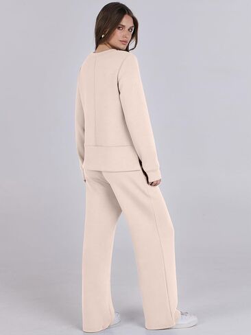 ANRABESS Women 2 Piece Outfits Sweatsuit Long Sleeve Crewneck Sweatshirts Wide Leg Sweatpants Lounge Set Tracksuit 2024 Fall in Saudi Arabia
