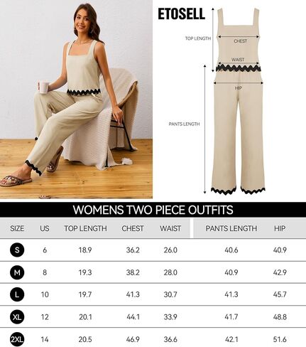 Women's 2 Piece Outfits Summer Sets Linen Sleeveless Crop Tank Top Wide Leg Pants Cruise Vacation Lounge Matching Sets in Saudi Arabia