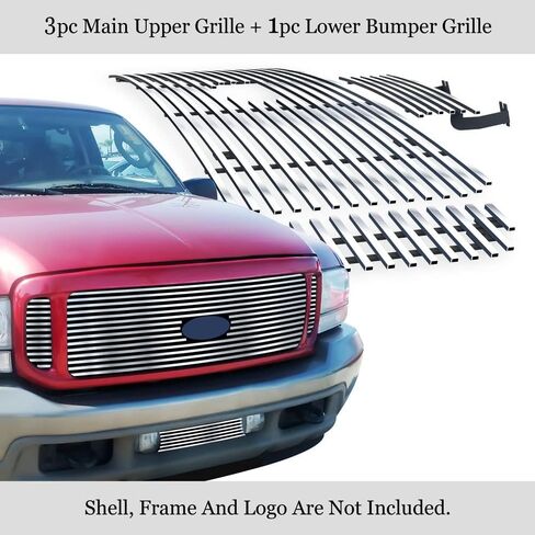 APS Compatible with Ford Excursion 2000-2004 Logo Show Stainless Steel Chrome Horizontal Billet Grille Grill Insert Combo F61142A in Saudi Arabia