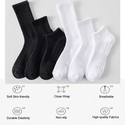 Men Athletic Socks Cushioned Running Socks Womens Padded Low Cut Ankle Mid Crew Moisture Wicking Socks 6 Pairs in Saudi Arabia