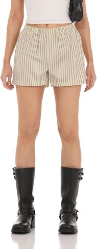 Women's Striped Shorts Ruffle Hem Mini Shorts Elastic High Waisted Straight Leg Summer Beach Shorts Y2k Streetwear in Saudi Arabia