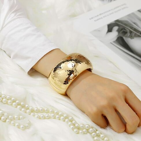 YBMYCM Chunky Gold Bangle Bracelets for Women Trendy Wide Chunky Cuff Bracelets Hammered Irregular Wrist Cuff Wrap Bracelet in Kuwait