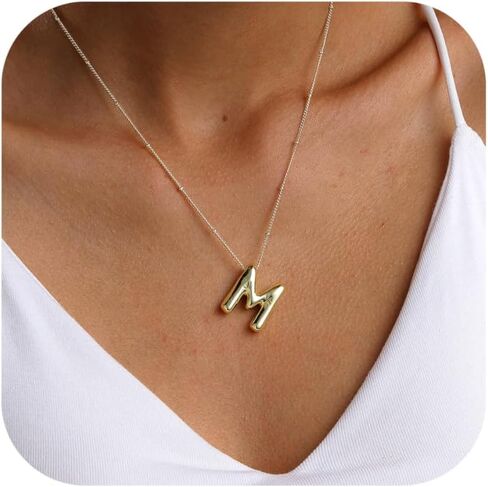 Letter Necklace Gold 14K Gold Plated Bubble Necklace Letter Balloon Letter Necklace for Women Dainty Bubble Alphabet Pendant Personalized Jewelry Gift in Kuwait