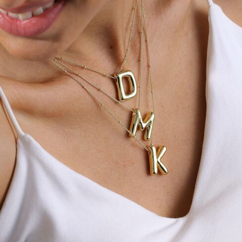 Letter Necklace Gold 14K Gold Plated Bubble Necklace Letter Balloon Letter Necklace for Women Dainty Bubble Alphabet Pendant Personalized Jewelry Gift in Kuwait