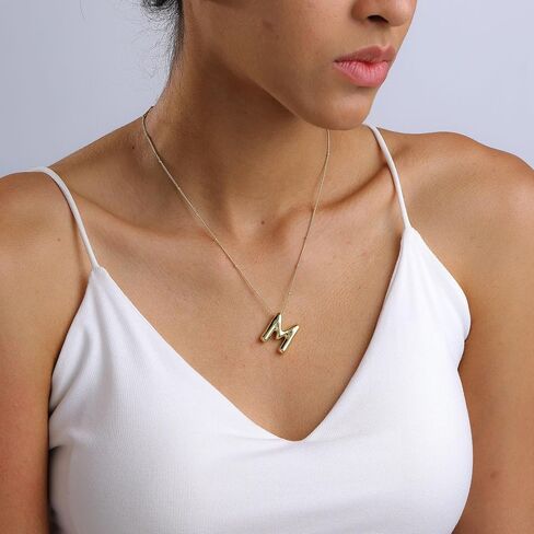 Letter Necklace Gold 14K Gold Plated Bubble Necklace Letter Balloon Letter Necklace for Women Dainty Bubble Alphabet Pendant Personalized Jewelry Gift in Kuwait