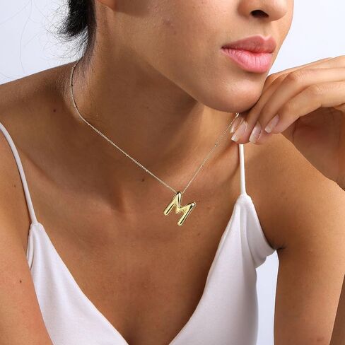 Letter Necklace Gold 14K Gold Plated Bubble Necklace Letter Balloon Letter Necklace for Women Dainty Bubble Alphabet Pendant Personalized Jewelry Gift in Kuwait
