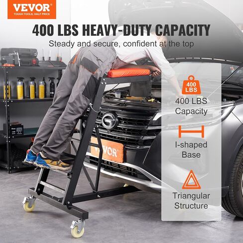VEVOR Top Automotive Creeper, Engine Creeper with Adjustable Height 45.7" to 66.3", 400 LBS Capacity High Creeper, 4 Swivel Caster Wheels, Heavy Duty Foldable Creeper for Auto Repair and Maintenance in Saudi Arabia