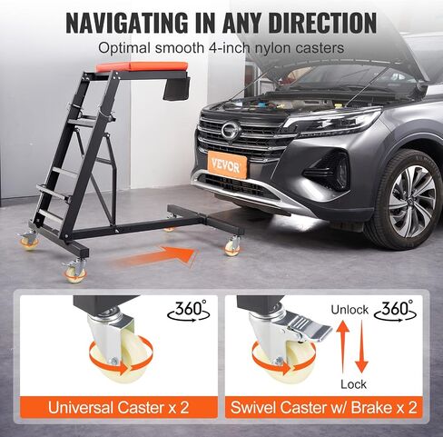 VEVOR Top Automotive Creeper, Engine Creeper with Adjustable Height 45.7" to 66.3", 400 LBS Capacity High Creeper, 4 Swivel Caster Wheels, Heavy Duty Foldable Creeper for Auto Repair and Maintenance in Saudi Arabia