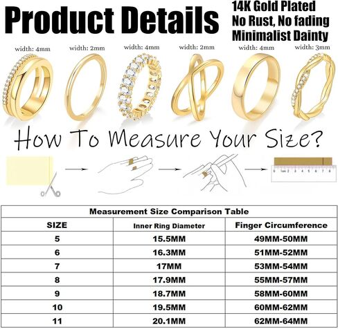 مجموعة خواتم ذهبية للنساء غير مشوهة، حلقات إبهام تشيكوسلوفاكيا مطلية بالذهب عيار 14 قيراط، خواتم مكتنزة لمفاصل ذهبية أنيقة هدية مقاس 5/6/7/8/9/10 in Kuwait