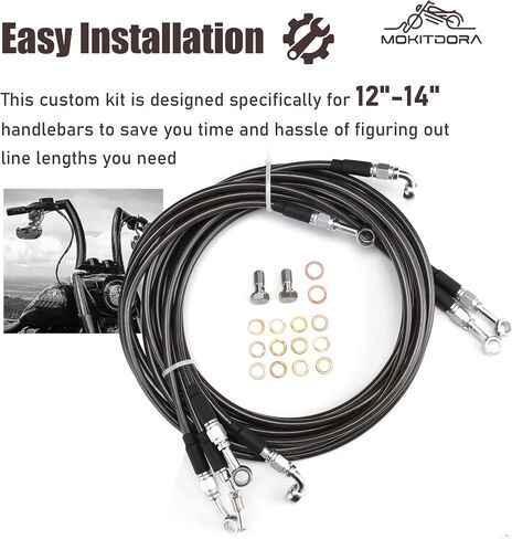 MoKitDora 12“-14" Handlebar Cable Kit Clutch Brake Lines for Harley Touring 2013 CVO and 2014-2016 Street Glide FLHX/Electra Glide FLHT w/ABS, Black Upgraded in Saudi Arabia