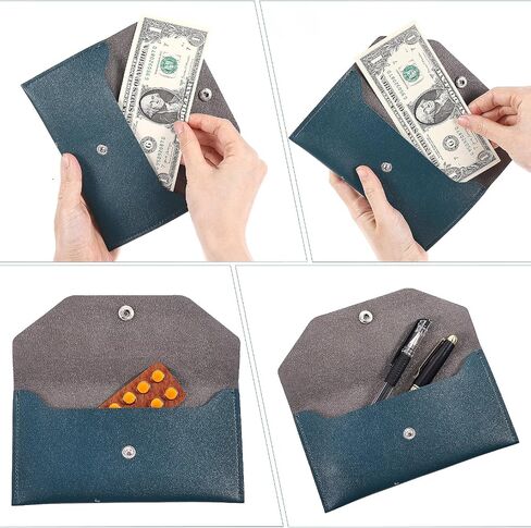 Blue Leather Cash Envelope Wallet Leather Money Wallet Organizer for Cash Reusable Money Bag Pouch Budget Binder Waterproof Slim Budget Envelope for Money Receipt Cash Budget Holder, 6.8’’ by 3.5’’ in Saudi Arabia