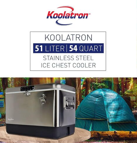 مبرد مشروبات ثلج من الفولاذ المقاوم للصدأ من Koolatron مع فتاحة زجاجات، سعة 51 لترًا (54 قيراطًا)، مبرد محمول بسعة 85 علبة، فضي وأسود، للتخييم والشاطئ والمركبات الترفيهية وحفلات الشواء والتخييم وصيد الأسماك in Saudi Arabia