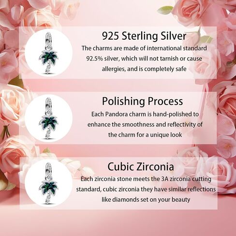 925 Sterling Silver Charms, Fireflies, Coconut Trees, Golden Leaf Charms, DIY Charms for Pandora Women Bracelets, Charm Gifts for Women in Saudi Arabia