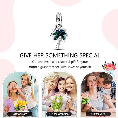 925 Sterling Silver Charms, Fireflies, Coconut Trees, Golden Leaf Charms, DIY Charms for Pandora Women Bracelets, Charm Gifts for Women in Saudi Arabia