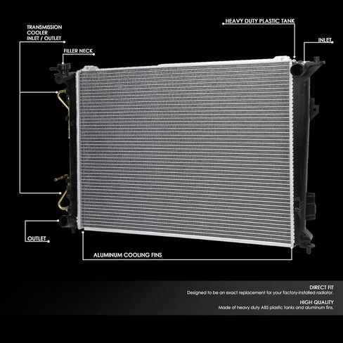 DNA Motoring OEM-RA-2831 Factory Style Aluminum Cooling Radiator Compatible with 06-11 Azera, 07-10 Magentis/Optima AT, 25-1/16" W X 18-7/8" X 5/8" D, 1-3/8" Inlet, 1-3/8" Outlet in Saudi Arabia