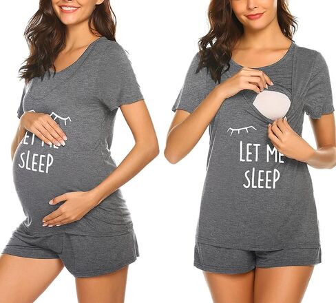 Ekouaer Nursing Pajamas for Breast Feeding Nursing PJ Nightgown Hospital Delivery Dark Grey Print S in Saudi Arabia