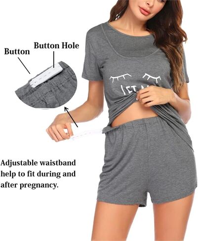 Ekouaer Nursing Pajamas for Breast Feeding Nursing PJ Nightgown Hospital Delivery Dark Grey Print S in Saudi Arabia