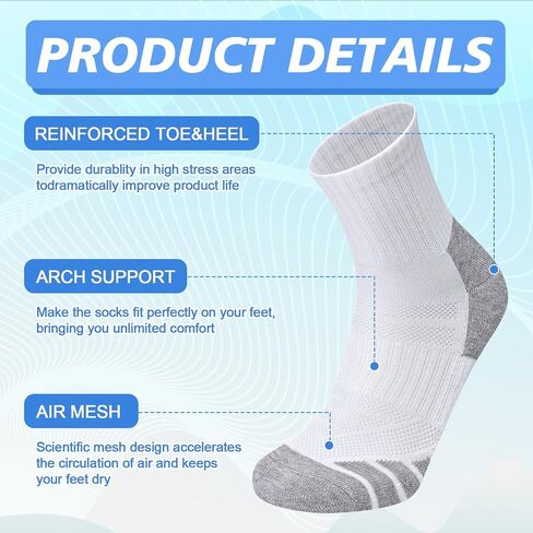 COOPLUS Mens Cushioned Ankle Socks Athletic Performance Quarter socks Moisture Wicking Work Socks(8 Pairs) in Saudi Arabia