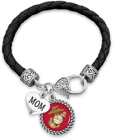 U.S. Marines Mom Leather Bracelet with Round Logo, Charm and Lobster Clasp in Saudi Arabia