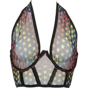 Daisy corsets Womens Rainbow Stars Mesh Underwire Cincher W/Built in Halter Top