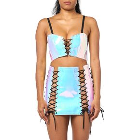 Daisy corsets Womens Lavish 2 Pc Blue/Purple Holo Bustier & Skirt SetCorset