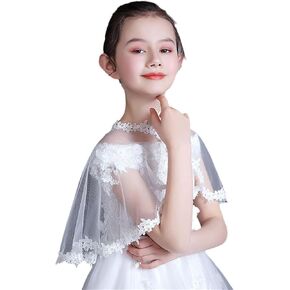 White Lace Cape Floral Bolero Cardigan Shrug Cover Up Jacket for Girls Kids Toddler Child