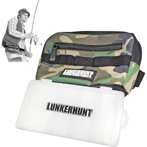 Lunkerhunt Fishing Tackle Bag with Tackle Box trays included | Fishing Sling Bag with Adjustable Strap | Fishing Bags made of Water-Resistant TPE fabric | Bag for Fishing