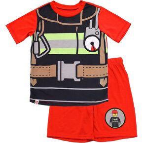 LEGO City 2 Piece Firefighter Minifigure Pj Short Set Pajamas for Boys, Red, 6-7