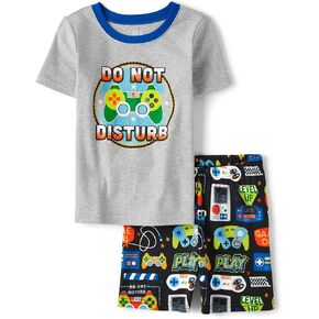 The Children's Place Boys Sleeve Top and Shorts Snug Fit 100% Cotton 2 Piece Pajama Set, Do Not Disturb Gamer