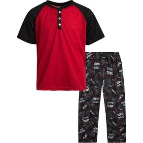 Boys' Pajama Set - 2 Piece Pajama Pants and Short Sleeve Henley Sleep Shirt - Boys' Sleepwear Set (8-18)