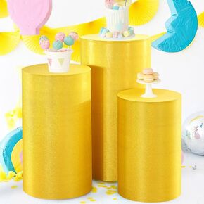 QueenDream Cylinder Pedestal Stand Covers for Party 3Pcs Lavender Spandex Cylinder Plinth Display Box Stand Cover for Wedding Graduation Ceremony Decor
