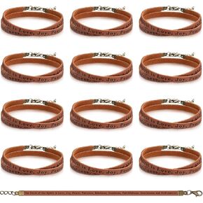 12 Pcs Fruit of the Spirit Wrap Leather Bracelets Adjustable Christian Bracelets Bible Verse Gifts for Church Men Women Sunday School Party Favors