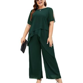 ZOMVA Plus Size Dressy Chiffon Pant Suit 2 Piece for Wedding Mother of The Bride Groom Formal Set Elegant Outfit