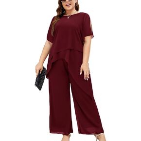 ZOMVA Plus Size Dressy Chiffon Pant Suit 2 Piece for Wedding Mother of The Bride Groom Formal Set Elegant Outfit