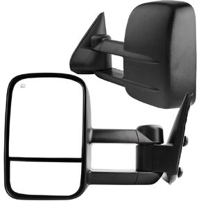 PZ Towing Mirrors Compatible with 2007-2014 Chevy Silverado Avalanche Suburban Tahoe for GMC Sierra 1500 2500 3500 HD Yukon XL Black Power Heated Convex Lens Manual Folding Pair Set Driver Passenger