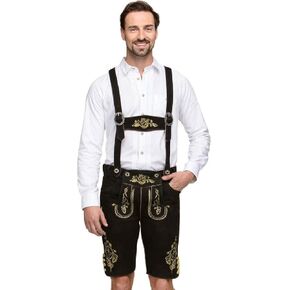 Authentic Black Lederhosen German Bavarian Lederhosen Oktoberfest Short Length