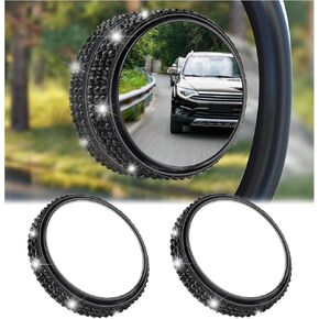 Car Blind Spot Mirrors 2 Pack,Bling Side View Mirror Blindspot Rhinestone Car Accessories for Safe Driving & Car Decorations,Universal 2" Round HD Wide Angle Blind Spot Car Mirror (White)