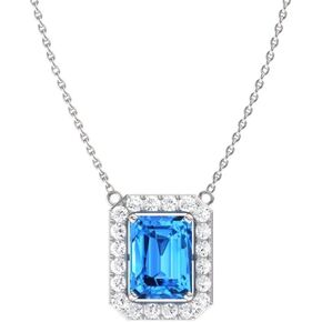Diamondere Natural and Certified Emerald Cut Gemstone and Diamond Halo Necklace in 14k White Gold | 0.58 Carat Pendant with Chain