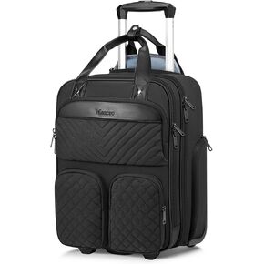 Mancro Underseat Carry On Luggage with Wheels, Multi-functional Lightweight Underseat Luggage, Weekender Overnight Suitcase for Men Women, Rolling Bag for Travel Business, Black