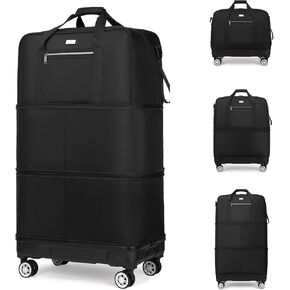 Large Expandable Foldable Luggage Collapsible Suitcases Rolling Travel Duffel Bag Lightweight Carry-on Suitcase with Spinner Wheels &Anti-Collision Base Case for Women and Men,BLACK