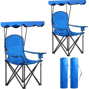Camp Chair with Shade Canopy Folding Camping Recliner Chair with Carry Bag for Outdoor Camping Hiking Beach, Heavy Duty 350 LBS