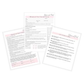 Chemical Peel Consent Form, Intake Form, Aftercare Form | 75 Pack | 8.5x11 inch Paper Size Form | 25 Consent Forms, 25 Client Intake Forms, 25 Aftercare Forms