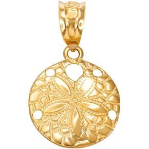 Dainty 14k Yellow Gold Sea Star Charm Sand Dollar Round Pendant